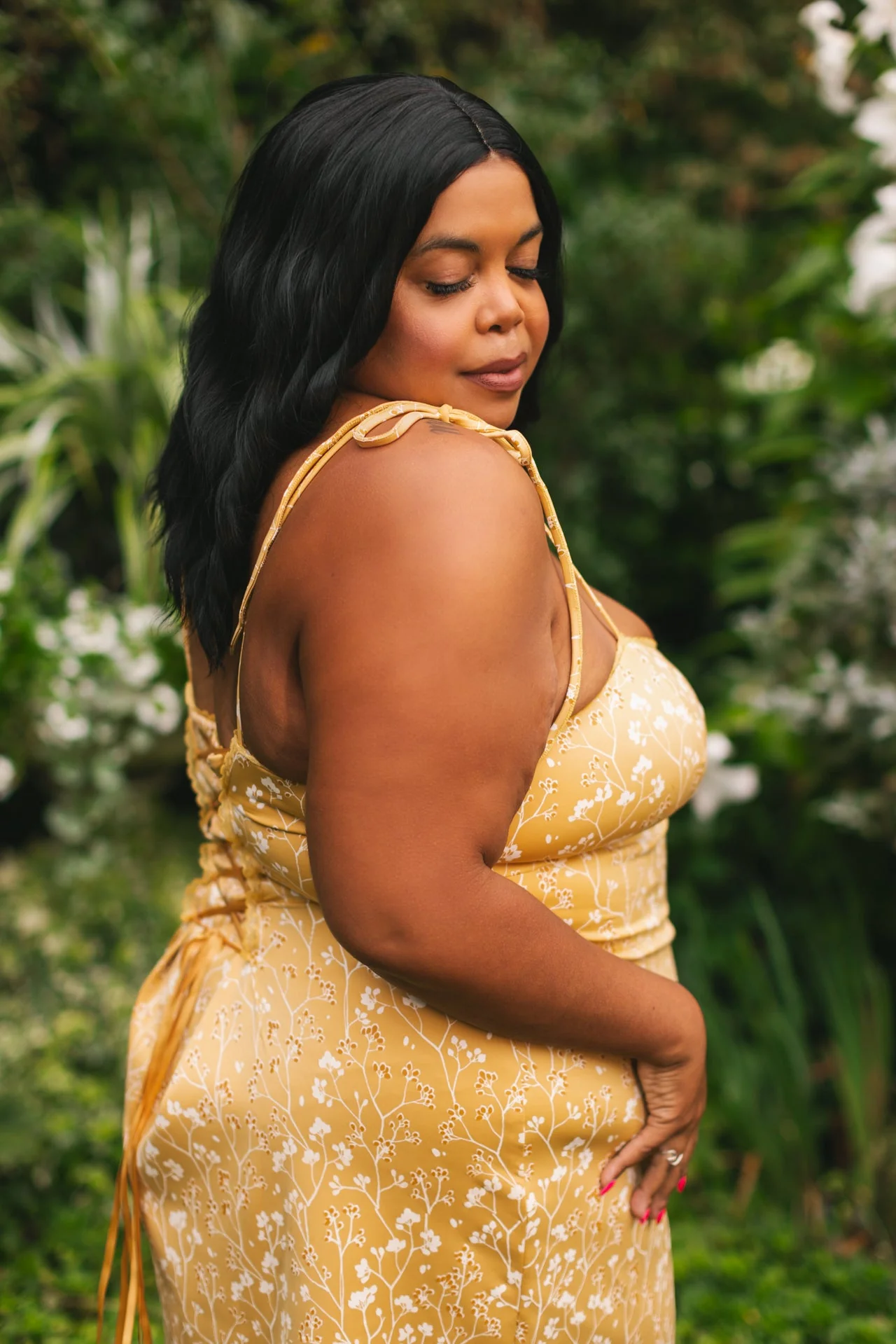 Cottage Bodycon Dress (Mustard) - Image 4