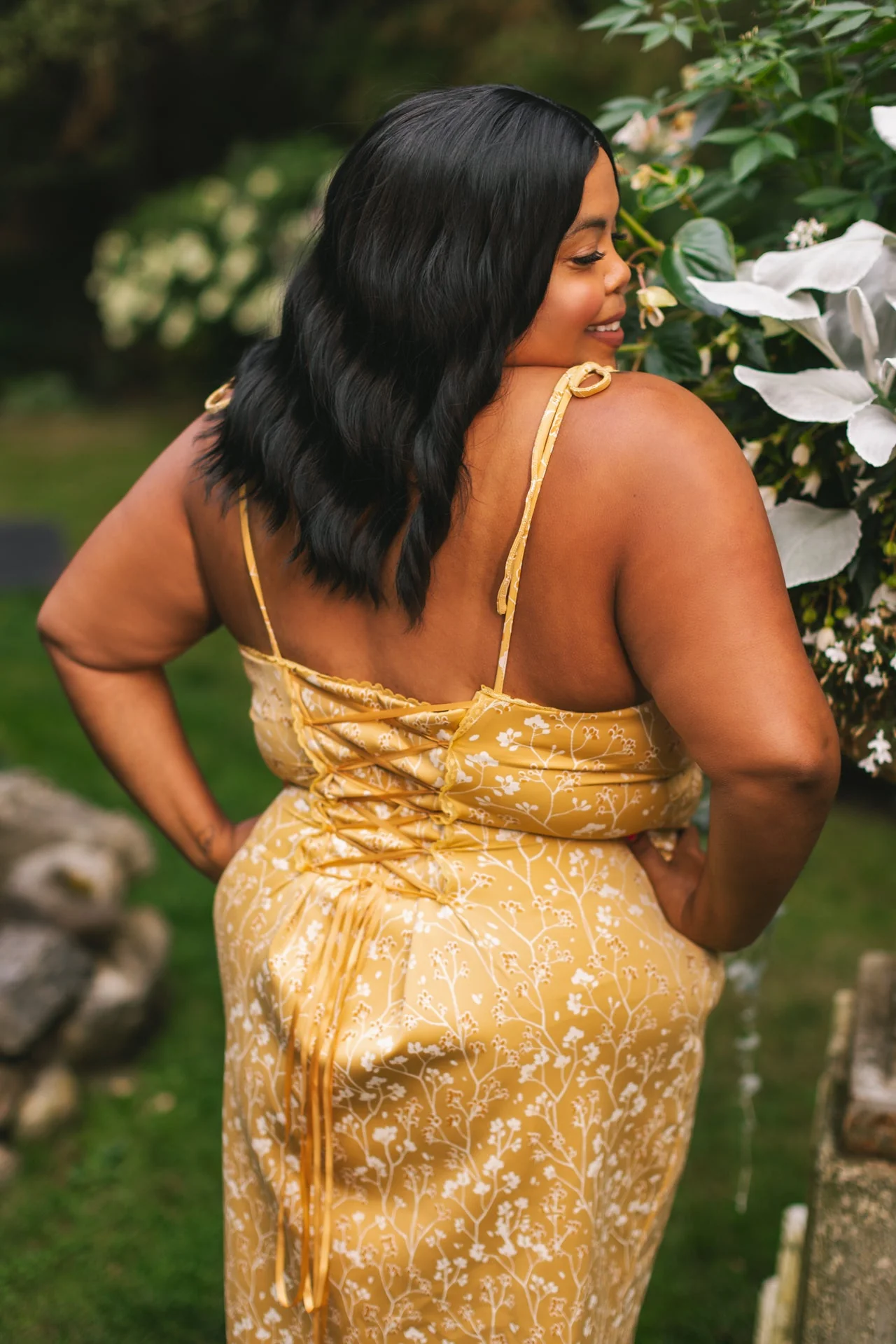 Cottage Bodycon Dress (Mustard) - Image 6